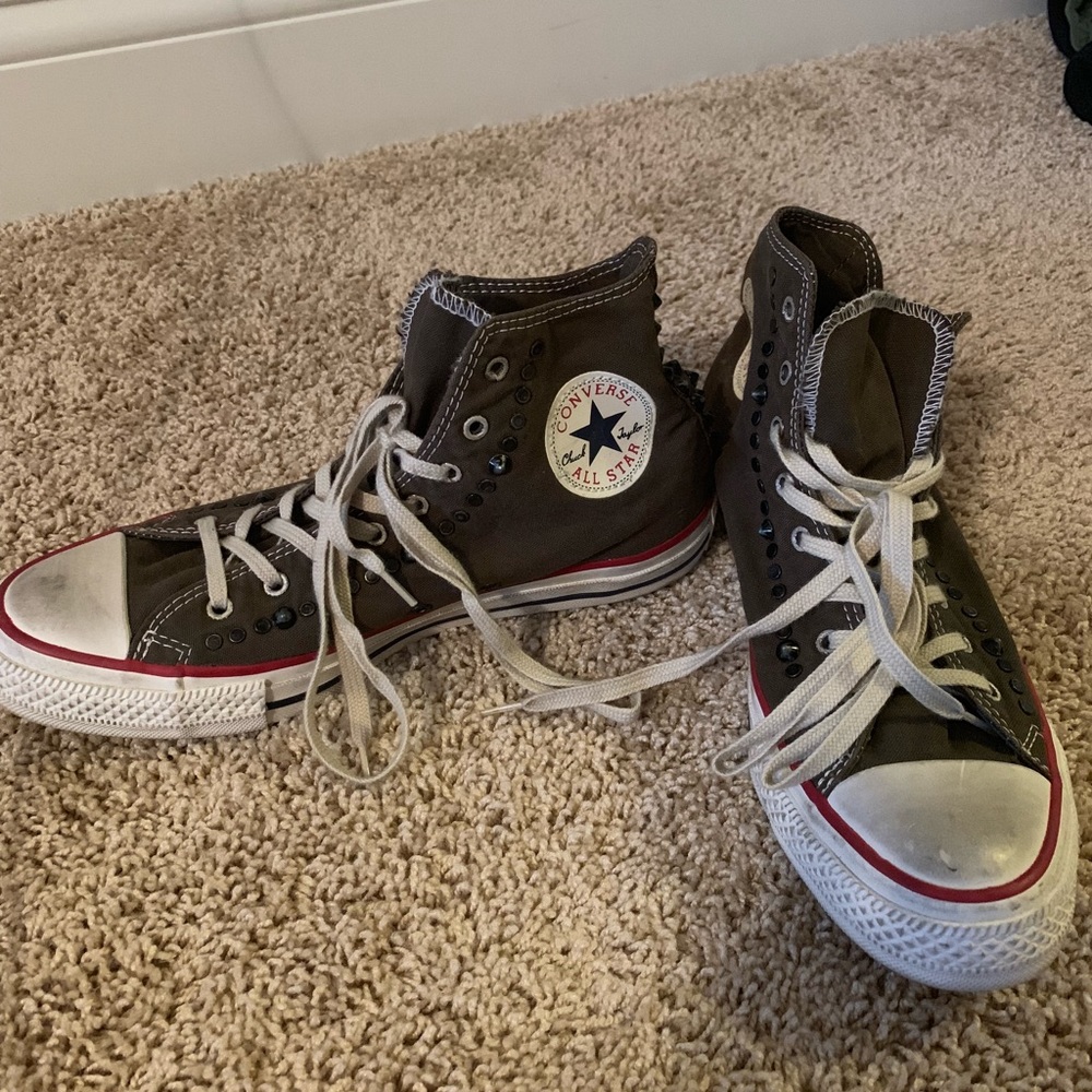 Studded Olive Green High-Top Converse